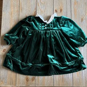 Green Velvet Baby Dress with White Collar